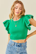 Load image into Gallery viewer, Ruffle Sleeve Green Top
