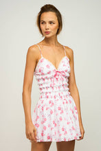 Load image into Gallery viewer, PINK FLORAL CLIP-DOT V-NECK SLEEVELESS MINI DRESS
