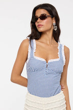 Load image into Gallery viewer, VIVID GINGHAM EYELET LACE TRIM CASUAL BODYSUIT
