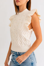 Load image into Gallery viewer, Mock Neck Ruffle Sleeve Cable Tank
