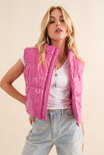 Load image into Gallery viewer, Gloss Shiny PU Quilted Puffer Zip Up Crop Vest
