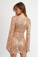 Load image into Gallery viewer, BELL SLEEVE SEQUINS MINI DRESS
