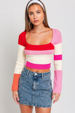 Cargar imagen en el visor de la galería, Long Sleeve Color Block Stripe Knit Top
