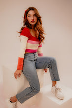 Cargar imagen en el visor de la galería, Long Sleeve Color Block Stripe Knit Top
