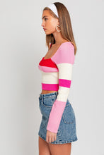 Cargar imagen en el visor de la galería, Long Sleeve Color Block Stripe Knit Top
