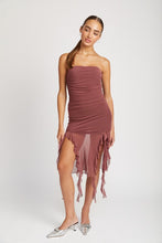 Load image into Gallery viewer, RUCHED MINI DRESS WITH RUFFLE DETAIL
