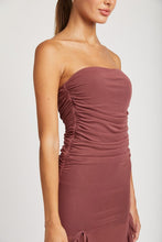 Load image into Gallery viewer, RUCHED MINI DRESS WITH RUFFLE DETAIL
