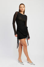 Load image into Gallery viewer, RUCHED MESH DRESS WITH ROSETTE DETAIL
