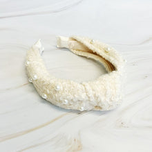 Load image into Gallery viewer, Pearl And Tweed Knotted Headband
