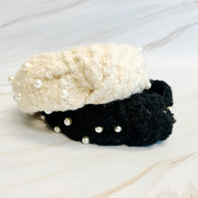 Load image into Gallery viewer, Pearl And Tweed Knotted Headband
