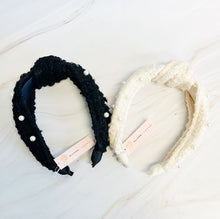 Load image into Gallery viewer, Pearl And Tweed Knotted Headband
