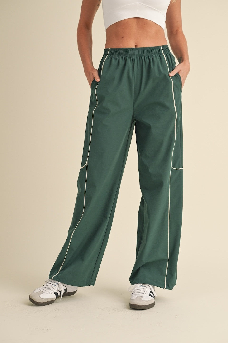 Nylon Track Pants with Contrast Piping