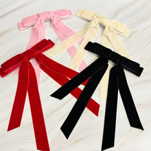 Load image into Gallery viewer, Double Bow Double Sash Velvet Hair Clip
