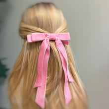 Load image into Gallery viewer, Double Bow Double Sash Velvet Hair Clip
