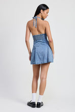 Load image into Gallery viewer, MINI HALTER NECK DENIM DRESS
