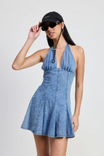 Load image into Gallery viewer, MINI HALTER NECK DENIM DRESS
