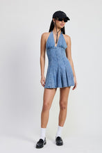 Cargar imagen en el visor de la galería, MINI HALTER NECK DENIM DRESS
