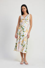 Load image into Gallery viewer, FLORAL MIDI COWL NECK DRESS
