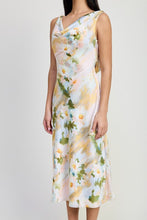 Load image into Gallery viewer, FLORAL MIDI COWL NECK DRESS
