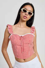 Load image into Gallery viewer, GINGHAM RUFFLE SLEEVE CORSET TOP
