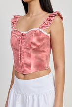 Load image into Gallery viewer, GINGHAM RUFFLE SLEEVE CORSET TOP
