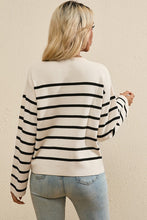 Load image into Gallery viewer, Black Stripe Flap Pocket Buttoned Cardigan Sweater
