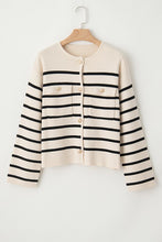 Load image into Gallery viewer, Black Stripe Flap Pocket Buttoned Cardigan Sweater
