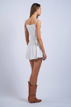 Load image into Gallery viewer, WHITE EYELET TIE STRAP FIT &amp; FLARE MINI DRESS
