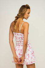 Load image into Gallery viewer, PINK FLORAL CLIP-DOT V-NECK SLEEVELESS MINI DRESS
