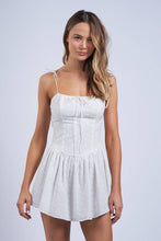 Load image into Gallery viewer, WHITE EYELET TIE STRAP FIT &amp; FLARE MINI DRESS
