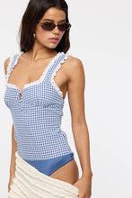 Load image into Gallery viewer, VIVID GINGHAM EYELET LACE TRIM CASUAL BODYSUIT
