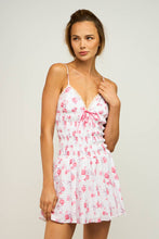 Load image into Gallery viewer, PINK FLORAL CLIP-DOT V-NECK SLEEVELESS MINI DRESS

