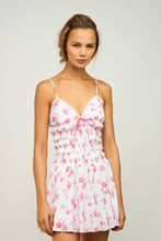 Load image into Gallery viewer, PINK FLORAL CLIP-DOT V-NECK SLEEVELESS MINI DRESS
