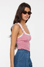 Load image into Gallery viewer, VIVID GINGHAM EYELET LACE TRIM CASUAL BODYSUIT
