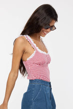 Load image into Gallery viewer, VIVID GINGHAM EYELET LACE TRIM CASUAL BODYSUIT
