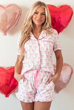 Load image into Gallery viewer, Short Sleeve and Ruffled Shorts Pajama Set
