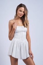 Load image into Gallery viewer, WHITE EYELET TIE STRAP FIT &amp; FLARE MINI DRESS
