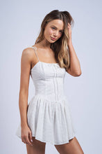 Load image into Gallery viewer, WHITE EYELET TIE STRAP FIT &amp; FLARE MINI DRESS
