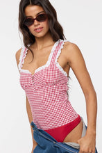 Load image into Gallery viewer, VIVID GINGHAM EYELET LACE TRIM CASUAL BODYSUIT
