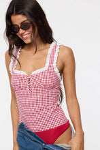 Load image into Gallery viewer, VIVID GINGHAM EYELET LACE TRIM CASUAL BODYSUIT
