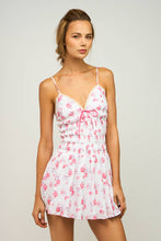Load image into Gallery viewer, PINK FLORAL CLIP-DOT V-NECK SLEEVELESS MINI DRESS
