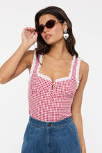 Load image into Gallery viewer, VIVID GINGHAM EYELET LACE TRIM CASUAL BODYSUIT
