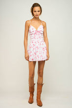 Load image into Gallery viewer, PINK FLORAL CLIP-DOT V-NECK SLEEVELESS MINI DRESS
