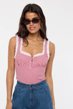 Load image into Gallery viewer, VIVID GINGHAM EYELET LACE TRIM CASUAL BODYSUIT
