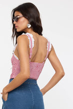 Load image into Gallery viewer, VIVID GINGHAM EYELET LACE TRIM CASUAL BODYSUIT
